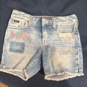 Polo by Ralph Lauren Women's Light Blue Jean Shorts with Floral Embroidery